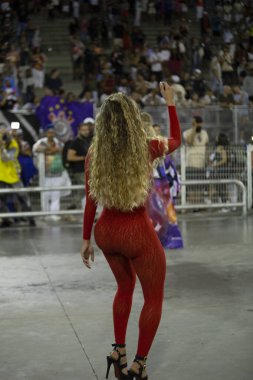 Paulo - 21 Ocak 2024: So Paulo karnavalının samba okulları Pazar gecesi Sambadrome 'da teknik prova yaptılar (21 Ocak)).