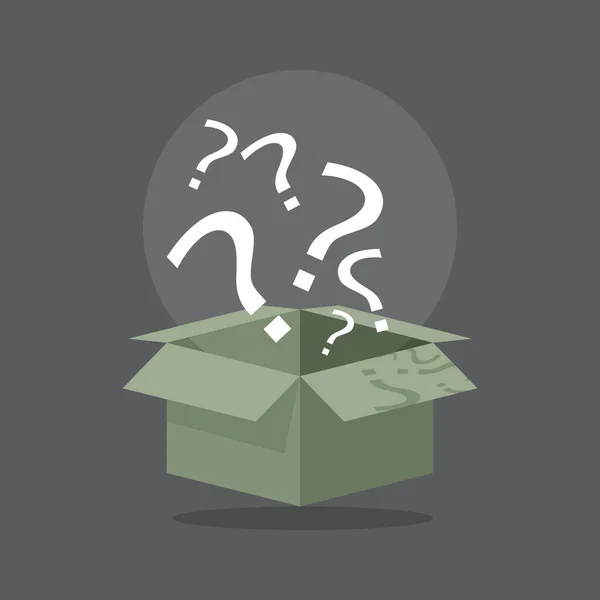Otazníky Uvnitř Zářící Koule Vycházejí Vznášející Zelené Krabice Mystery Box — Stockový vektor