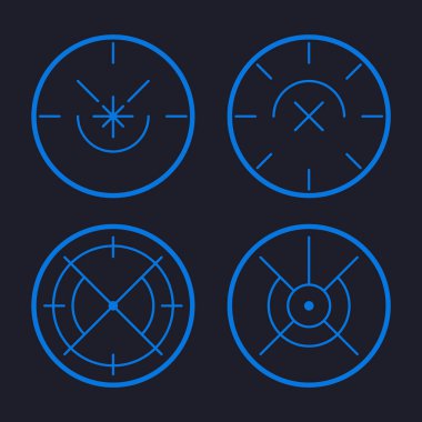 Ağ için hedef vektör simgeleri kümesi. Hedef al ve nişan al, hedef al ve hedef al. Farklı hedef ve hedef simgeleri. Vektör illüstrasyonu 10 eps.