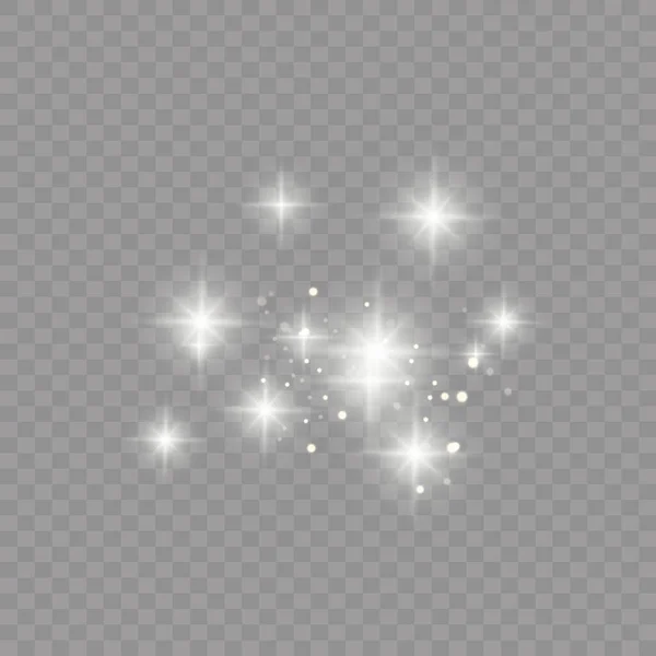 White lens flares, lighting. Glow special light effect sen, spotlight, explosion, sunlight, bokeh, glitter sparks, line, sun flash. Sparkling magical dust particles. Star burst with sparkles vector 