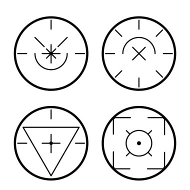 Ağ için hedef vektör simgeleri kümesi. Hedef al ve nişan al, hedef al ve hedef al. Farklı hedef ve hedef simgeleri. Vektör illüstrasyonu 10 eps.