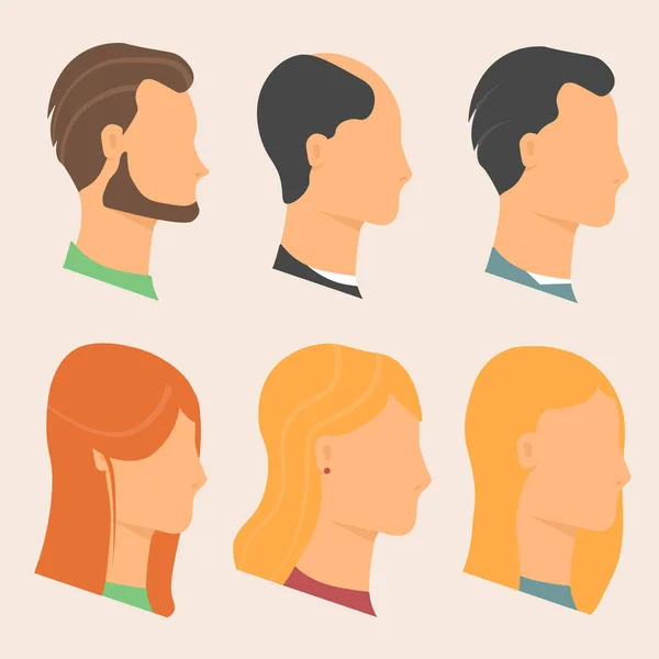남자와 여자는 다르고 머리는 모양을 프로파일 형태로 색상의 아바타들은 사람의 — 스톡 벡터