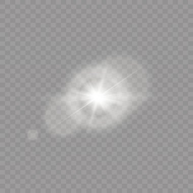 White lens flares, lighting. Glow special light effect sen, spotlight, explosion, sunlight, bokeh, glitter sparks, line, sun flash. Sparkling magical dust particles. Star burst with sparkles vector 