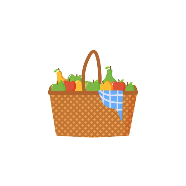 Shopping trolley full of food, fruit, products and grocery goods. Shopping basket with fresh food and drinks. Grocery store, supermarket. Set of fresh, healthy and natural product. Vector