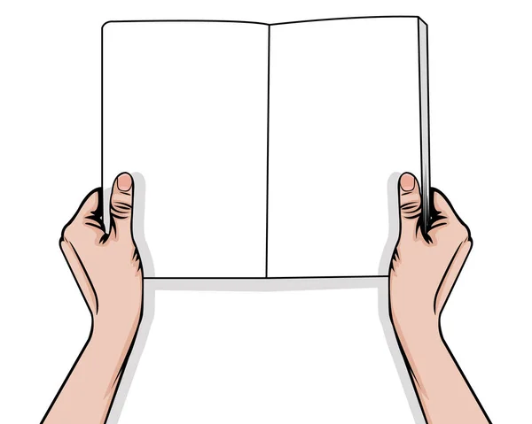 Duas Mãos Segurando Livro Com Papel Branco Branco Livro Páginas — Vetor de Stock