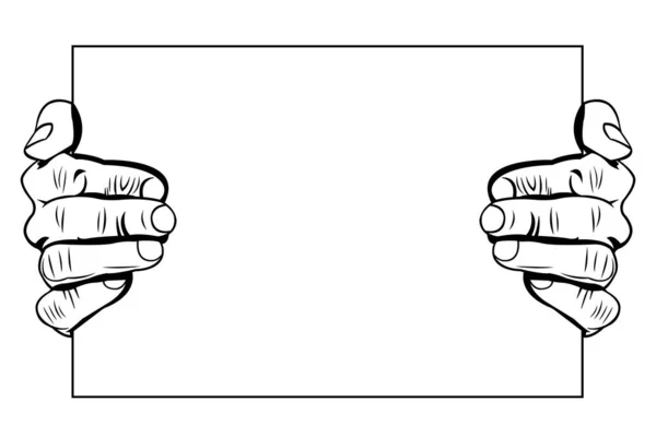 Deux Mains Tenant Papier Blanc Blanc Illustration Simple Noir Blanc — Image vectorielle