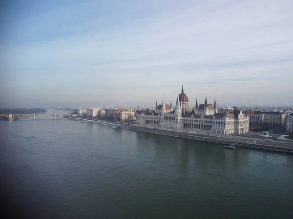 Vista Panorâmica Cima Sobre Marcos Budapeste Pôr Sol Verão Hungria — Fotografia de Stock