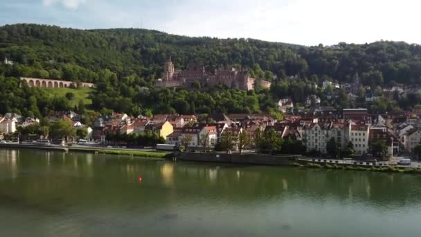 Heidelberg Flygfoto Över Heidelberg Slott Heidelberger Schloss Medeltida Fästning Kullen — Stockvideo