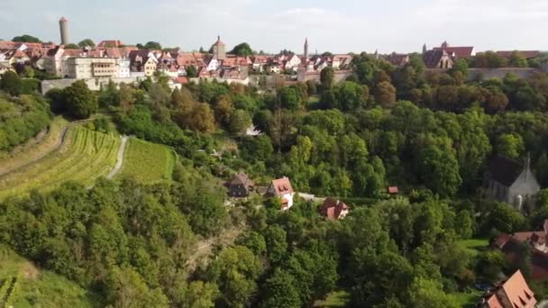 Rothenburg Der Tauber Bavaria Alemania Vista Aérea Drones Inversa Imágenes — Vídeo de stock