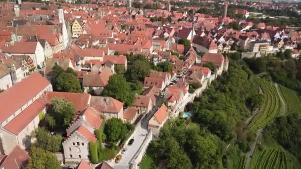 Rothenburg Der Tauber Bavaria Německo Zpětný Letecký Pohled Vysoce Kvalitní — Stock video