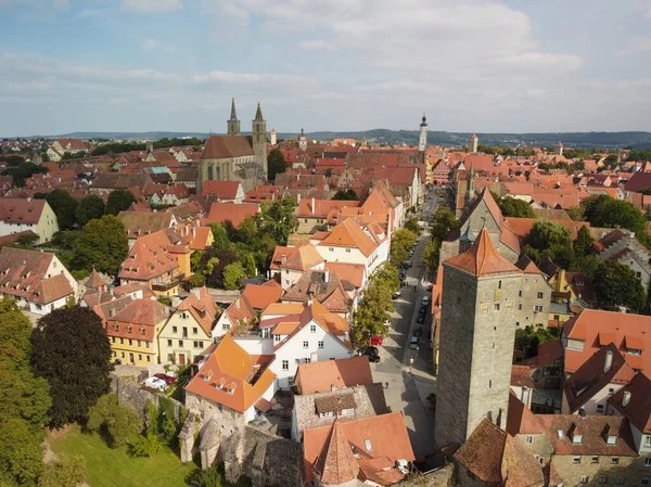 stock image Rothenburg ob der Tauber aerial panoramic view. Rothenburg ob der Tauber is a city in the Franconia region of Bavaria, Germany. High quality photo. an ancient German city. stone houses