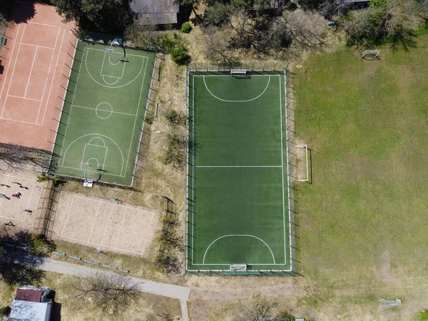 Pole Piłki Nożnej Kopia Powietrza Zdjęcie Zrobione Dronem Wysokiej Jakości — Zdjęcie stockowe