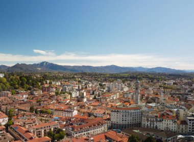 VARESE, İTALYA - 12 Mayıs 2023: Estense Sarayı parkındaki Lübnan Sedir ağacının yanındaki kadın. Yüksek kalite fotoğraf