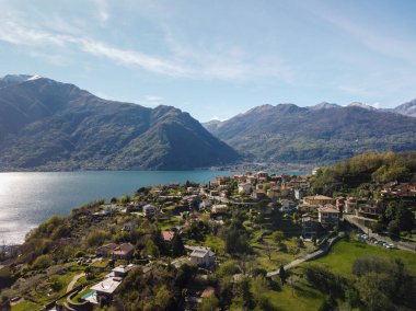 Locarno hava panoramik görüntüsü. Locarno İsviçre 'nin Ticino kantonunda Maggiore Gölü kıyısında yer alan bir kasabadır. Yüksek kalite fotoğraf