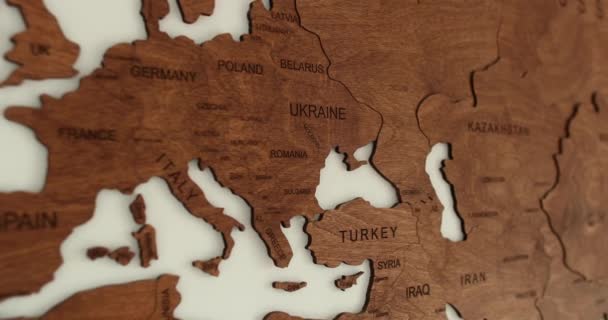 Close Elegant Wooden World Map Modern Room White Wall High — Wideo stockowe
