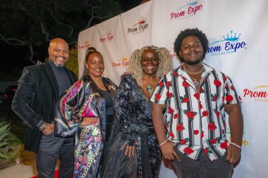 Ilu Johnson, Octavia Clayton, StormyWeather Banks, Xavier Beloved attend  Prom Expo Unlimited  Fortunate Fabrics Mixer at Private Residence, Los Angeles, November 11, 2023 clipart