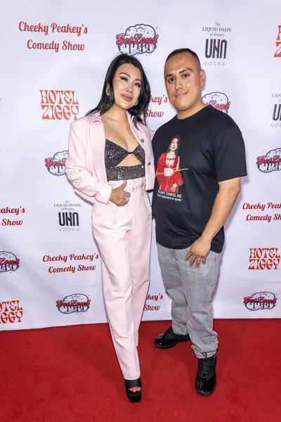 stock image Comedian Jiaoying Summers with Javier Chavez attends Christine Peake's 'Cheeky Peakey's Comedy Show August 2024'  at Hotel Ziggy, Los Angeles, CA, August 12th, 2024