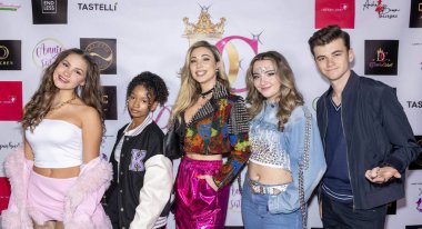 Actress Peja Anne, Rapper / Actress Christine Marie, Musical Artist Lika O, Singer Desi G, Pop Artist/Actor Alexander James Rodriguez attend Drisha's Closet Rooftop LAFW Kickoff Party at DoubleTree by Hilton, Los Angeles, CA, October 19th, 2024 clipart