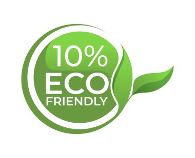 10% Eco friendly circle label sticker Vector illustration with green organic plant leaves. Eco friendly stamp icon.