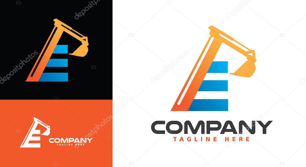 Letter E Excavator Logo for construction company