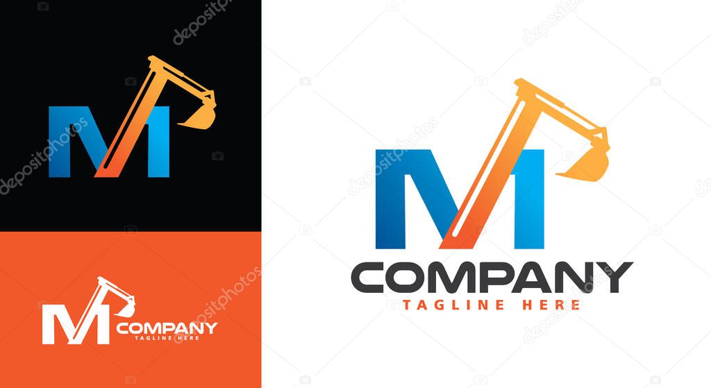 Letter M Excavator Logo for construction company