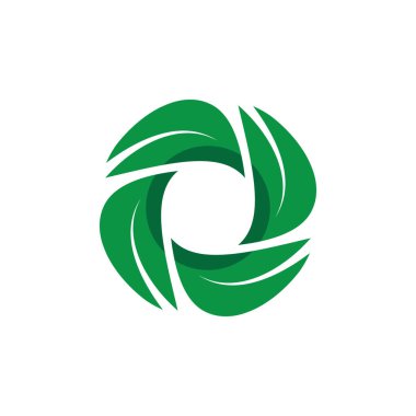 Dairesel dönen yeşil yaprak sembolü logo şablonu.