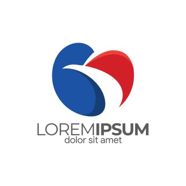 Kuş sevgisi logo şablonu mavi ve kırmızı renklerde.