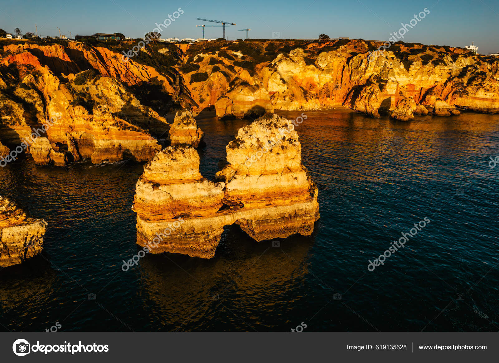 Coastal Golden Cliffs Sunrise Ponta Piedade Lagos Portugal Spectacular Rock  Stock Photo by ©eva.on.the.road 619135628