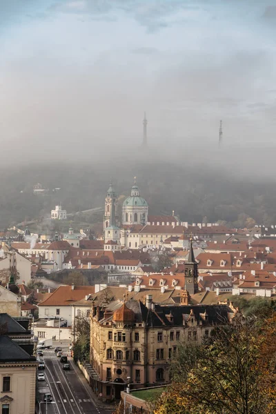 Prague Panorama Historical Buildings Foggy Autumn Morning Czech Republic View — 스톡 사진