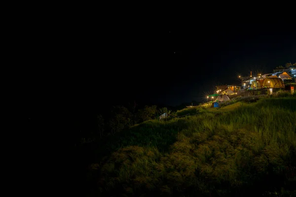 Iluminación Tienda Campaña Cima Montaña Noche — Foto de Stock