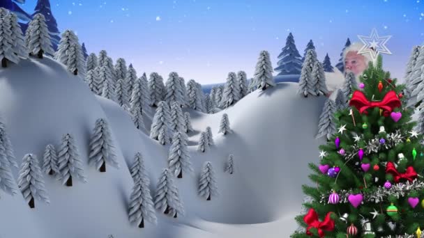Анімація Ялинки Над Зимовими Пейзажами Різдво Традиції Концепція Святкування Цифрове — стокове відео
