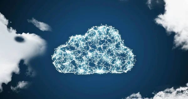 Σύνθετο Συνδεδεμένων Κουκκίδων Που Σχηματίζουν Ψηφιακά Σύννεφα Πάνω Από Τον — Φωτογραφία Αρχείου