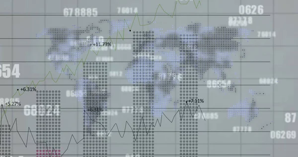 Obrázek Zpracování Finančních Údajů Změny Čísel Mapě Světa Digitální Rozhraní — Stock fotografie