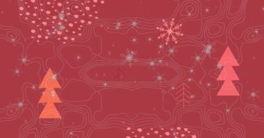 Kırmızı arkaplanda yağan karın animasyonu. Noel, gelenek ve kutlama konsepti dijital üretilmiş video.