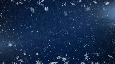Karanlık arka planda yağan karın animasyonu. Noel, kış, gelenek ve kutlama konsepti dijital olarak oluşturulmuş video.