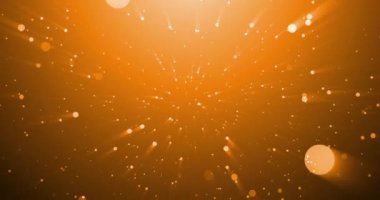 Turuncu arka planda düşen konfeti ve ışık ışınlarının animasyonu. Arkaplan, ışıklar ve hareket konsepti dijital video oluşturuldu.