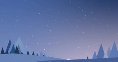 Kış manzarasına yağan karın animasyonu. Noel, gelenek ve kutlama konsepti dijital olarak oluşturuldu.