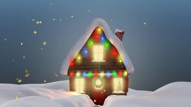 Анімація Падаючих Зірок Над Зимовими Пейзажами Різдво Традиції Концепція Святкування — стокове відео