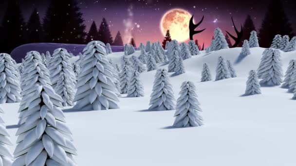 Kış Manzarasına Yağan Karın Animasyonu Noel Şenliği Kutlama Konsepti — Stok video