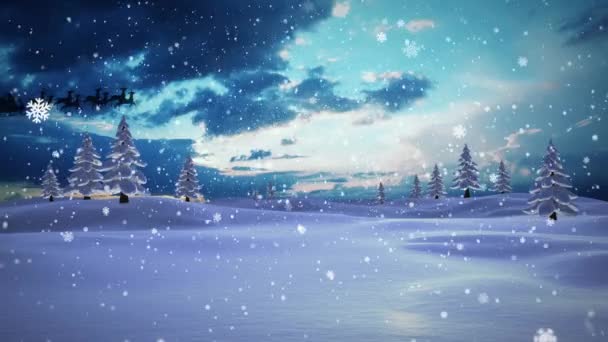 Анімація Сніжинок Над Зимовим Пейзажем Санта Садами Різдво Традиції Зима — стокове відео