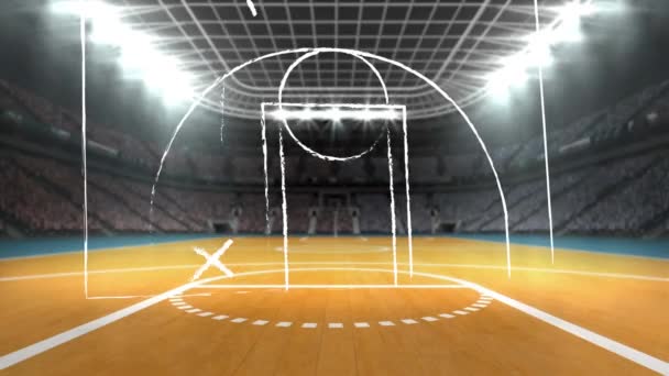 Stadyum Planının Üzerindeki Spor Stadyumunun Animasyonu Küresel Spor Dijital Arayüz — Stok video