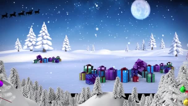 在冬天的风景上 圣诞树的动画 圣诞节 传统和庆祝概念数码视频制作 — 图库视频影像