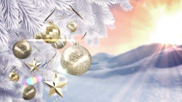 Animáció Karácsonyfa Ágak Felett Téli Táj Karácsony Tél Hagyomány Ünnepség — Stock videók
