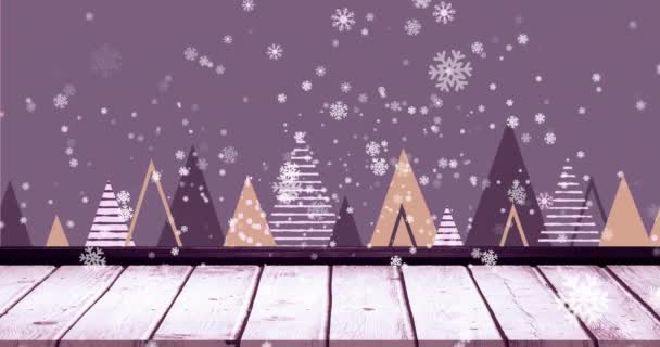 Анімація Сніжинок Ялинки Фіолетовому Тлі Різдво Традиції Зима Концепція Святкування — стокове відео