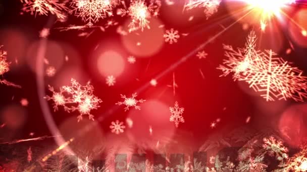 Animação Queda Neve Pontos Luz Natal Fundo Vermelho Natal Inverno — Vídeo de Stock