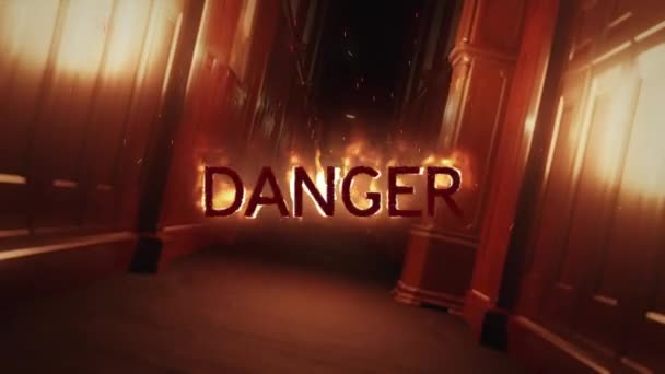 Animasi Bahaya Dengan Api Atas Koridor Sempit Yang Menakutkan Konsep — Stok Video
