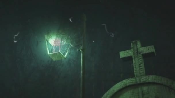 Animación Fallo Técnico Cinta Adhesiva Sobre Cementerio Por Noche Horror — Vídeo de stock