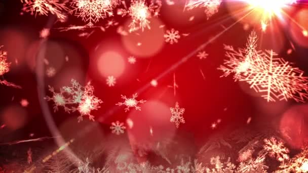 Animação Queda Neve Pontos Luz Natal Fundo Vermelho Natal Inverno — Vídeo de Stock