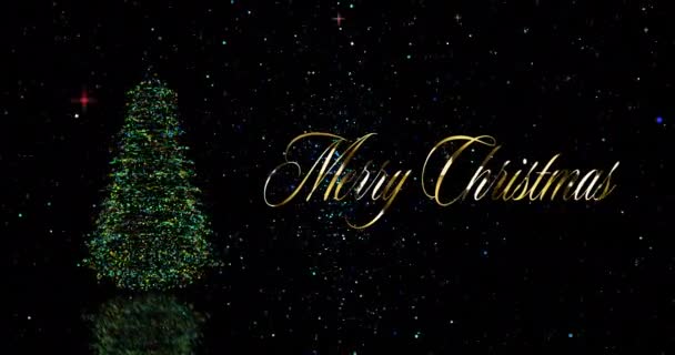 Анімація Падаючого Конфетті Веселого Різдвяного Тексту Різдвяної Ялинки Чорному Тлі — стокове відео