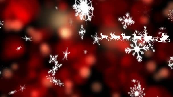 Animace Sněhu Padajícího Přes Santa Claus Saních Soby Světlými Skvrnami — Stock video